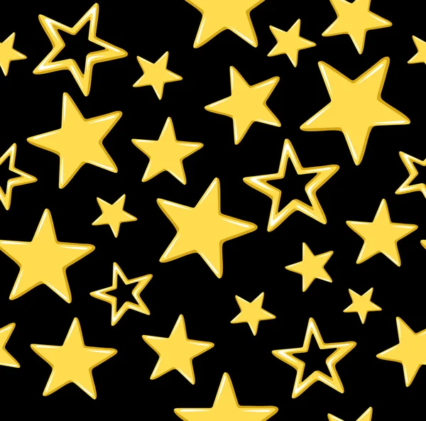 Gold stars on a black background. Vector seamless pattern. — Stock Vector