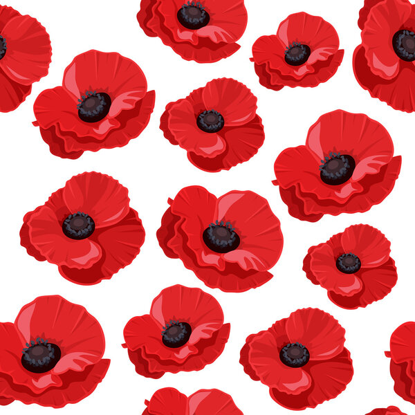 Seamless pattern with red poppies. Vector illustration.