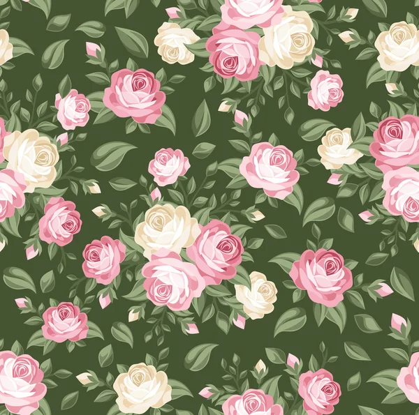 Nahtloses Muster mit rosa und weißen Rosen. Vektorillustration. — Stockvektor