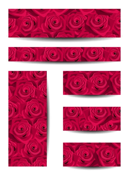 Набор векторных баннеров с красными розами . — стоковый вектор