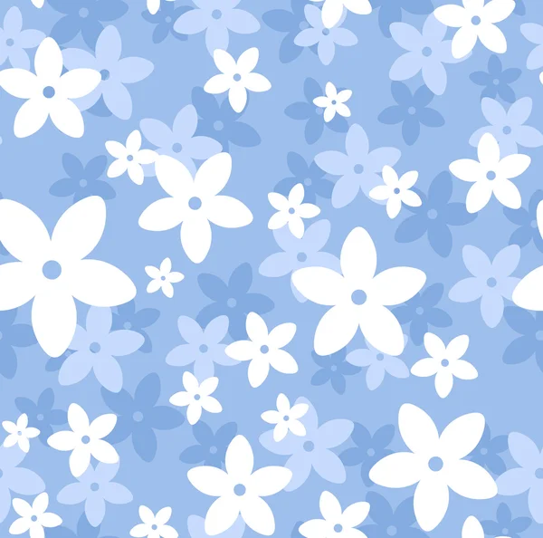 Vector seamless pattern with white and blue flowers on a blue background. — Stock Vector