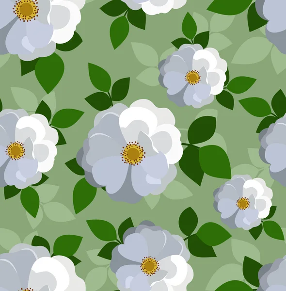 Seamless pattern with white wild roses. Vector illustration. — Archivo Imágenes Vectoriales