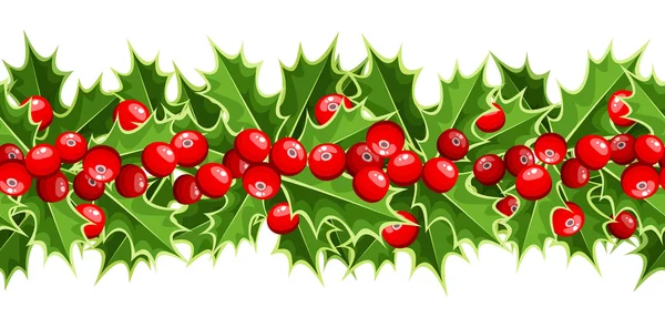 Horizontal seamless background with Christmas holly. Vector illustration. — Stock Vector