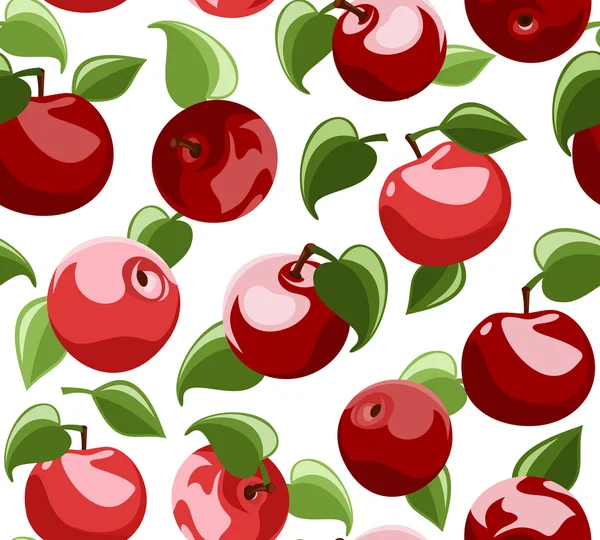 Seamless background with red apples and leaves. Vector illustration. — Stock Vector