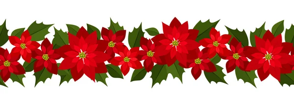 Horizontal fond de Noël sans couture avec poinsettia rouge. Illustration vectorielle . — Image vectorielle