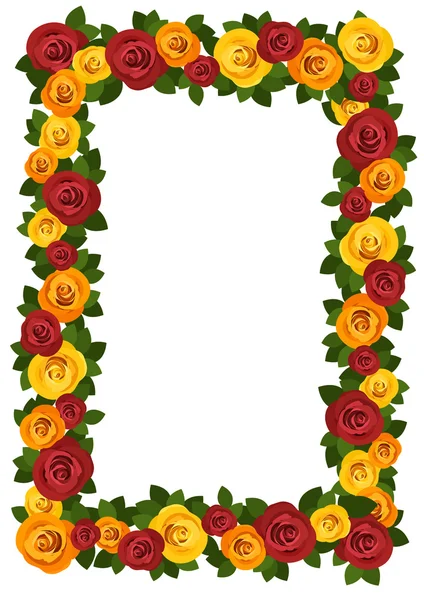 Frame with red and yellow roses. Vector illustration. — Stock Vector