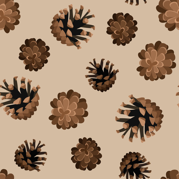 Seamless background with pine cones. Vector illustration.