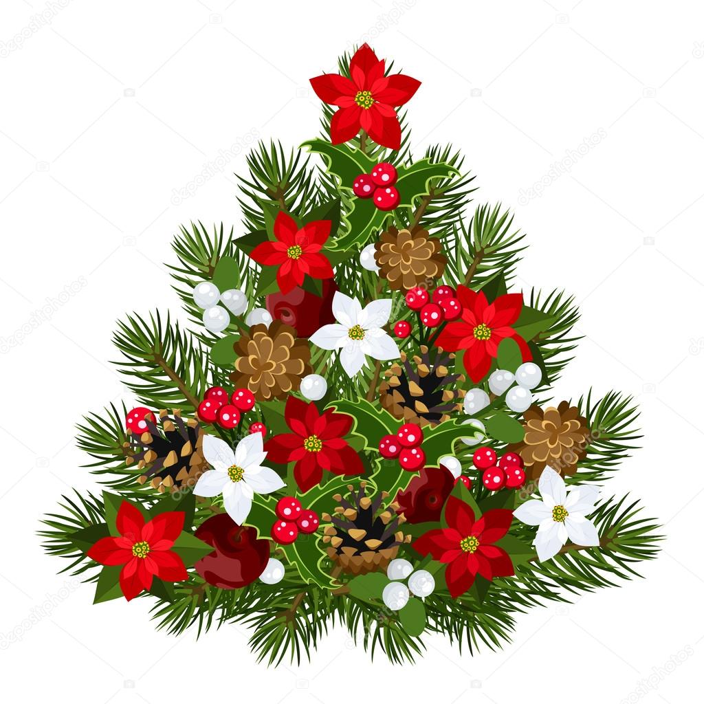 Decorative Christmas tree. Vector illustration.