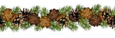 Vector horizontal seamless background with fir tree branches and cones. clipart