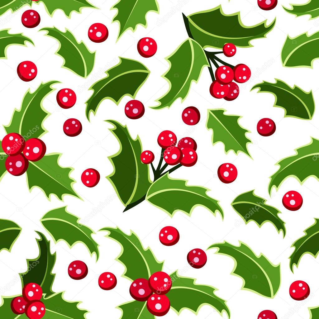 Seamless background with Christmas holly. Vector illustration.