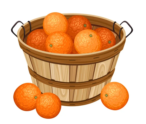 Wooden basket with oranges. Vector illustration. — Stock Vector