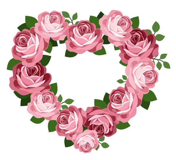 Rose rose cadre coeur de roses. Illustration vectorielle . — Image vectorielle