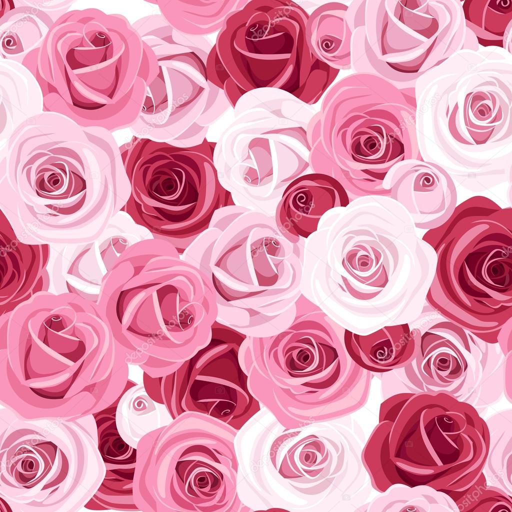 Seamless background with colored roses. Vector illustration.