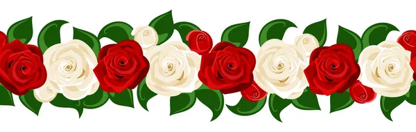 Vector horizontal seamless background with red and white roses. — Stock Vector