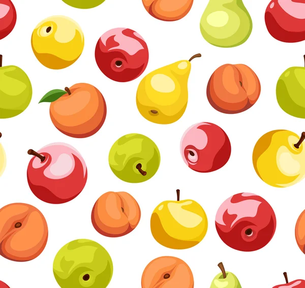 Fondo sin costuras con manzanas, peras y melocotones. Ilustración vectorial . — Archivo Imágenes Vectoriales