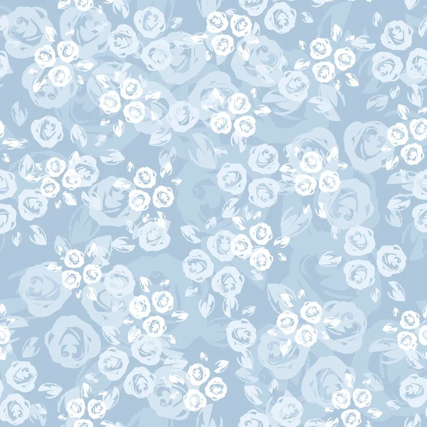 Nahtloses Muster mit Rosen auf blauem Hintergrund. Vektorillustration. — Stockvektor