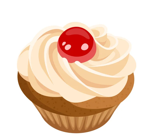 Cupcake con panna e ciliegia. Illustrazione vettoriale . — Vettoriale Stock