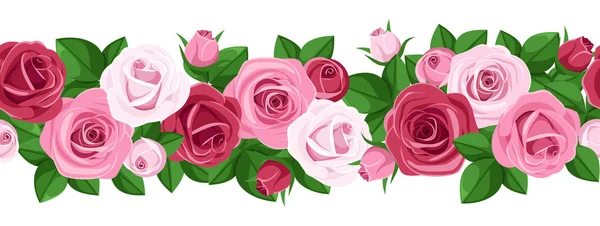 Горизонтальный бесшовный фон с розами. Векторная иллюстрация . — стоковый вектор