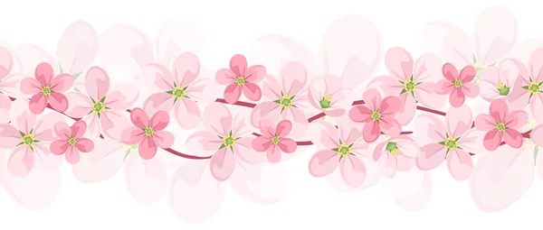 水平无缝背景与粉红色的花。矢量 eps-10. — 图库矢量图片