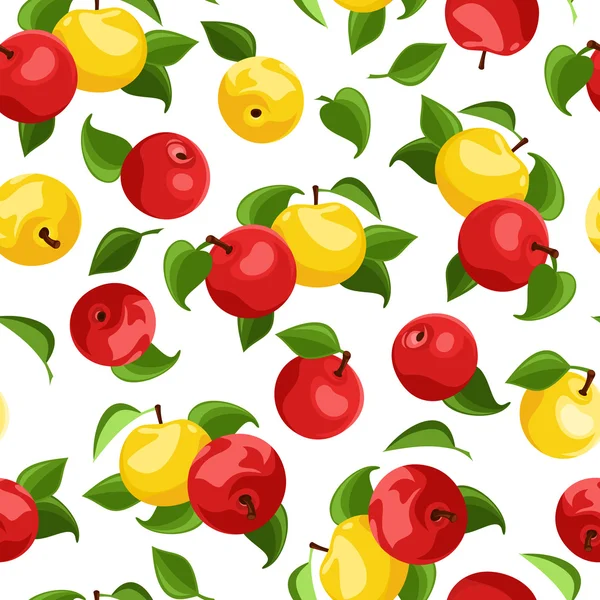 Seamless background with apples and leaves. Vector illustration. — Stock Vector