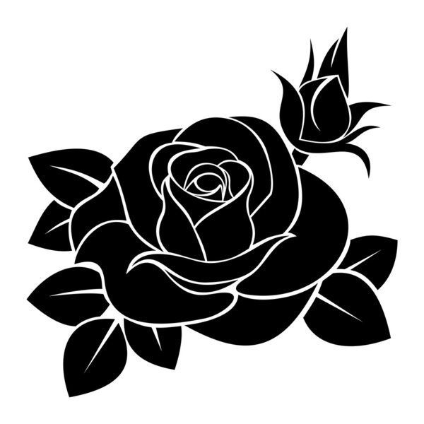 Black silhouette of rose. Vector illustration.