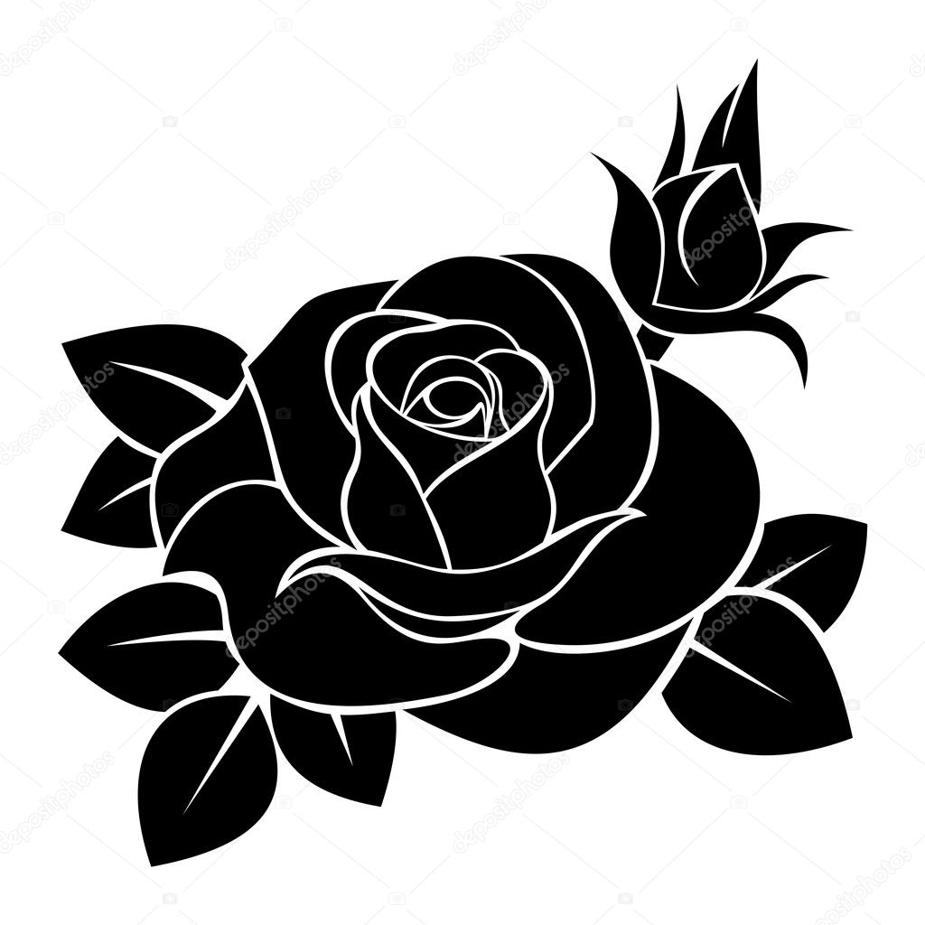 Black silhouette of rose. Vector illustration. ⬇ Vector Image by ...