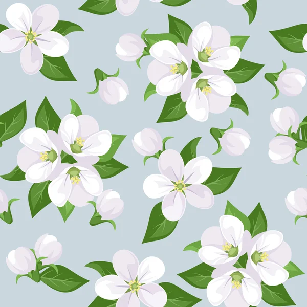 Nahtloser Hintergrund mit Apfelblüten auf blauem Grund. Vektorillustration. — Stockvektor