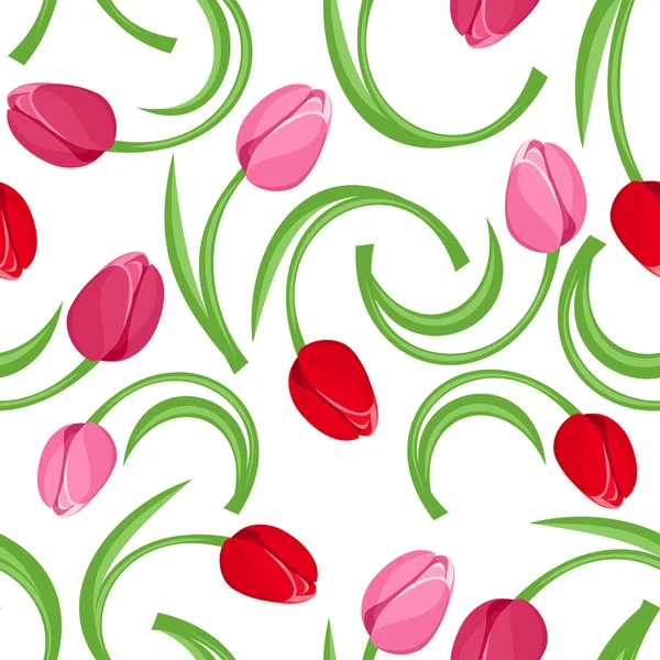 Fundo sem costura com tulipas vermelhas e rosa. Ilustração vetorial . — Vetor de Stock