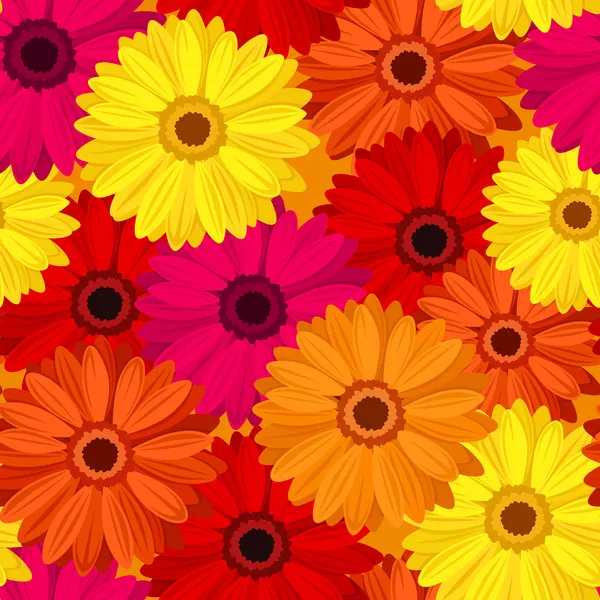 Nahtloser Hintergrund mit farbiger Gerbera. Vektorillustration. — Stockvektor