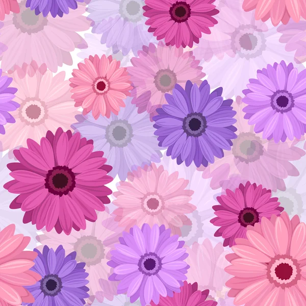 Seamless background with pink and purple gerbera. Vector EPS-10. — Stock Vector