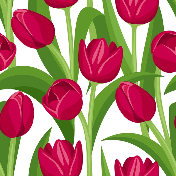 Seamless background with red tulips. Vector illustration. — Stock Vector