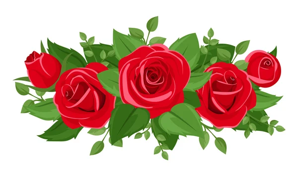 Κόκκινα τριαντάφυλλα, τα μπουμπούκια τριαντάφυλλου και φύλλα. εικονογράφηση φορέας. — Διανυσματικό Αρχείο