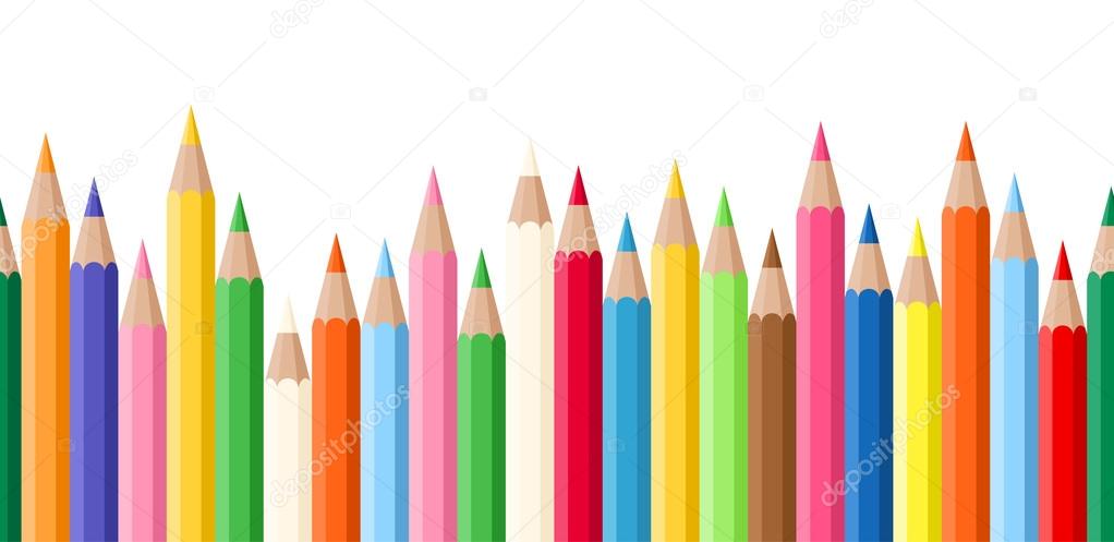 Horizontal seamless background with colored pencils. Vector illustration.