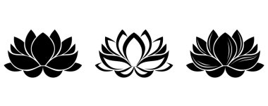 Lotus flowers silhouettes. Set of three vector illustrations.
