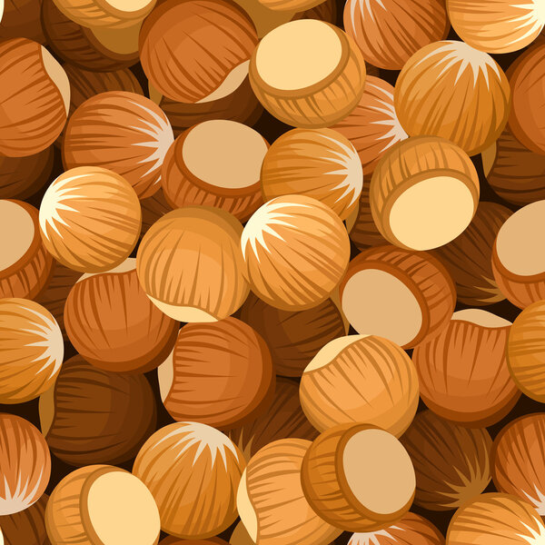 Seamless background with hazelnuts. Vector illustration.