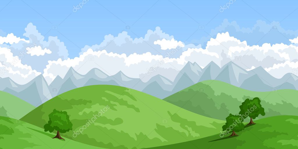 Horizontal seamless summer landscape. Vector illustration.