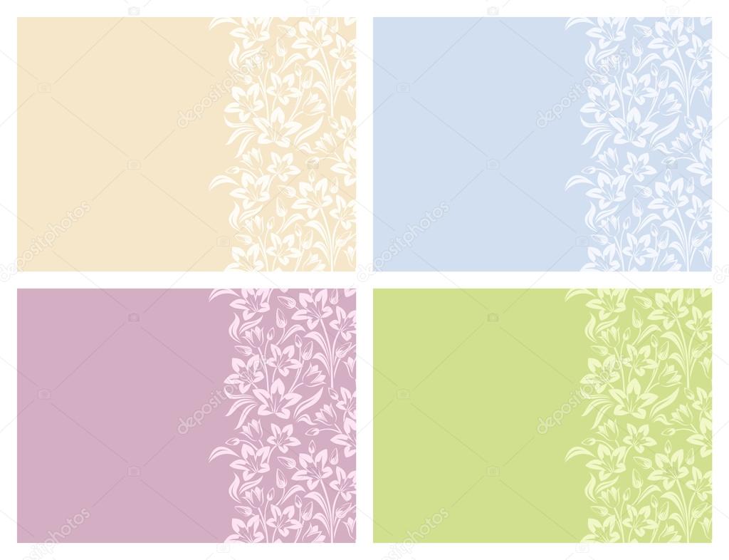 Set of four elegant vector cards with floral patterns.