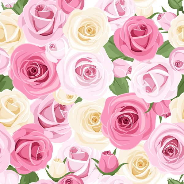 Vector seamless pattern with pink and white roses. — Stock Vector