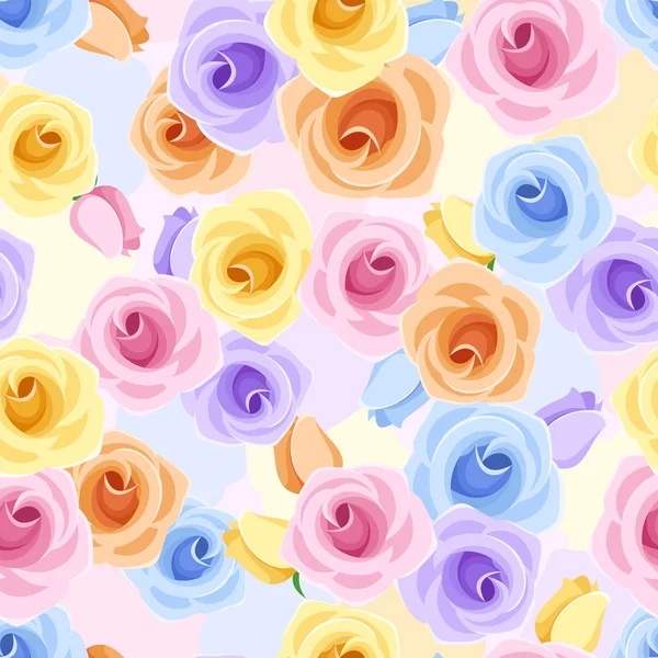 Vector naadloze patroon met rozen van verschillende kleuren. — Stockvector
