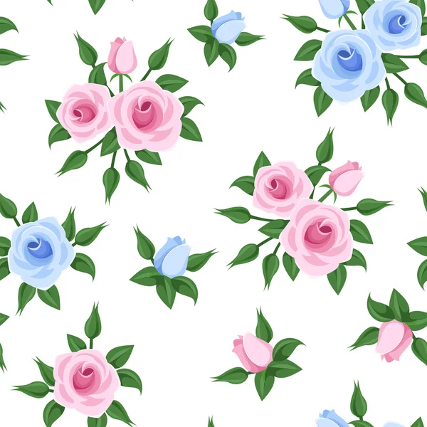 Naadloze patroon met roze en blauwe rozen. vectorillustratie. — Stockvector