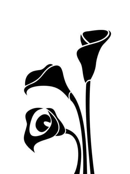 Schwarze Silhouetten von Calla-Lilien. Vektorillustration. — Stockvektor