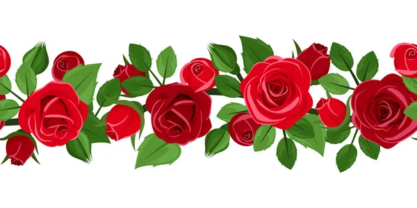 Horizontal seamless background with red roses. Vector illustration. — Stock Vector