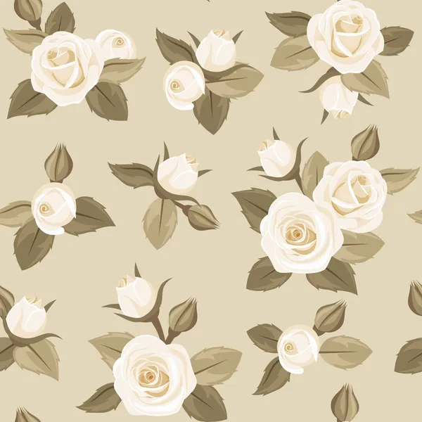 Motif vectoriel sans couture avec des roses blanches sur beige . — Image vectorielle