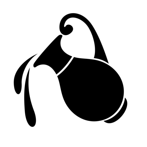 Black silhouette of clay jar with water.