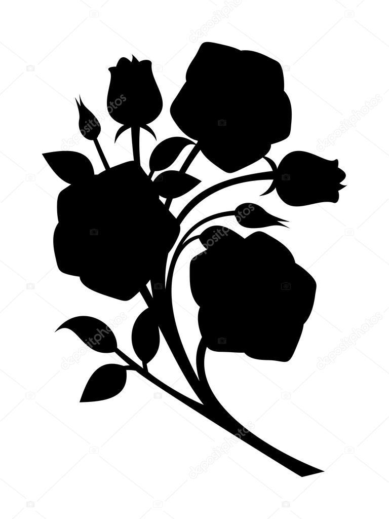 Black silhouette of roses branch. Vector illustration.