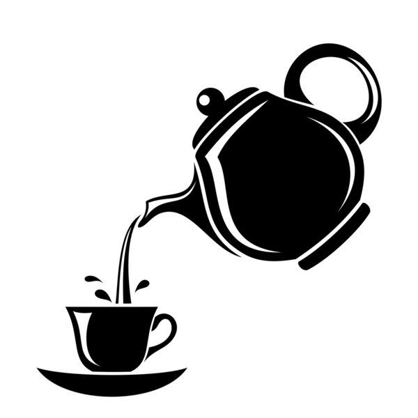 Black silhouette of teapot and cup. Vector illustration.