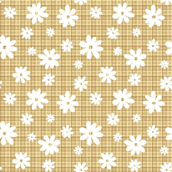 Flores blancas sobre un fondo beige de mimbre. Eps-10 patrón inconsútil vector . — Vector de stock
