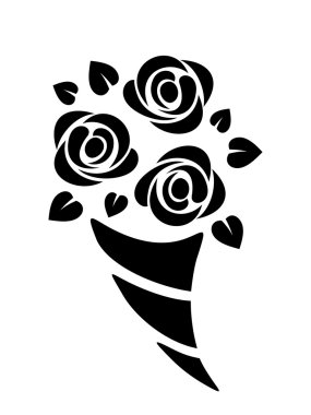 Black silhouette of roses bouquet. Vector illustration. clipart