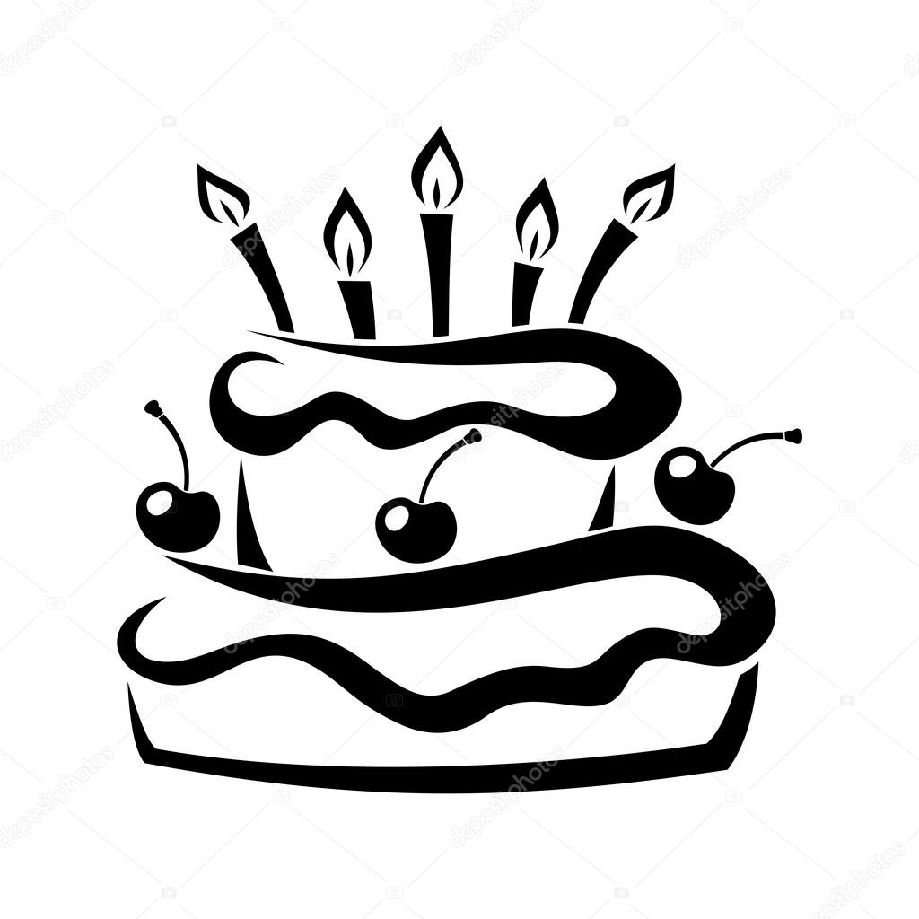 Black silhouette of birthday cake. Vector illustration.