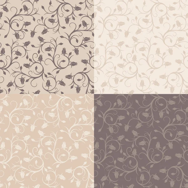 Set of four vintage seamless patterns with rose buds. Vector illustration. Stock Illustration